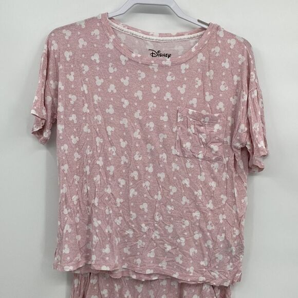 Disney Mickey Mouse Pajama Set Short Sleeve Shirt Shorts Pockets Small Pink - Picture 2 of 8